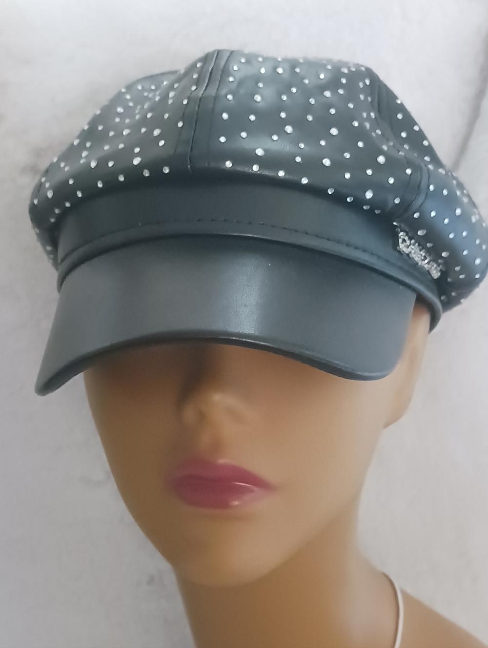 Bebe Studded Faux Leather Black Newsboy Cap - Unbranded
